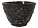 Rustic Bronze Dragon Etching Japanese Tetsubin Style Cast Iron Tea Cups Set of 4