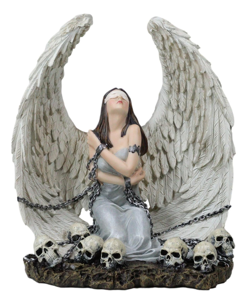 Captive Spirits Blindfolded Purity Angel Tied In Chains By Skulls Figurine