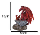 Red Fire Elemental Dragon with Baby Hatchling Standing On Rock Cliff Figurine