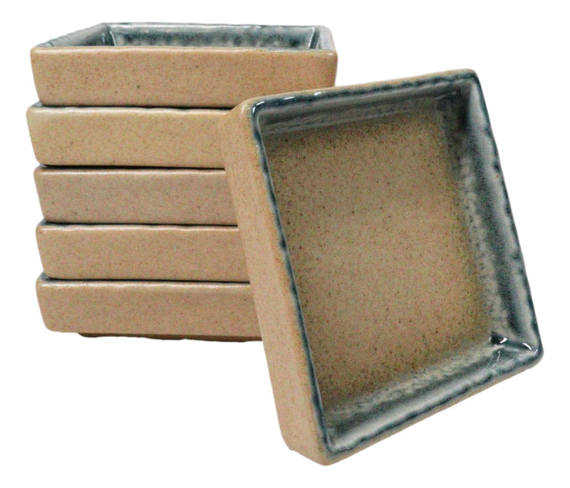 Set Of 6 Blue River Ao Nagashi Art Ceramic Square Condiment Sauce Dishes 2oz