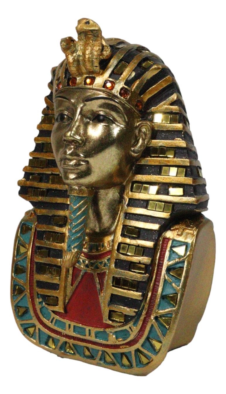 Ancient Egyptian Golden Cobra and Vulture Nemes Mask of Pharaoh Sculpture 6.5"H