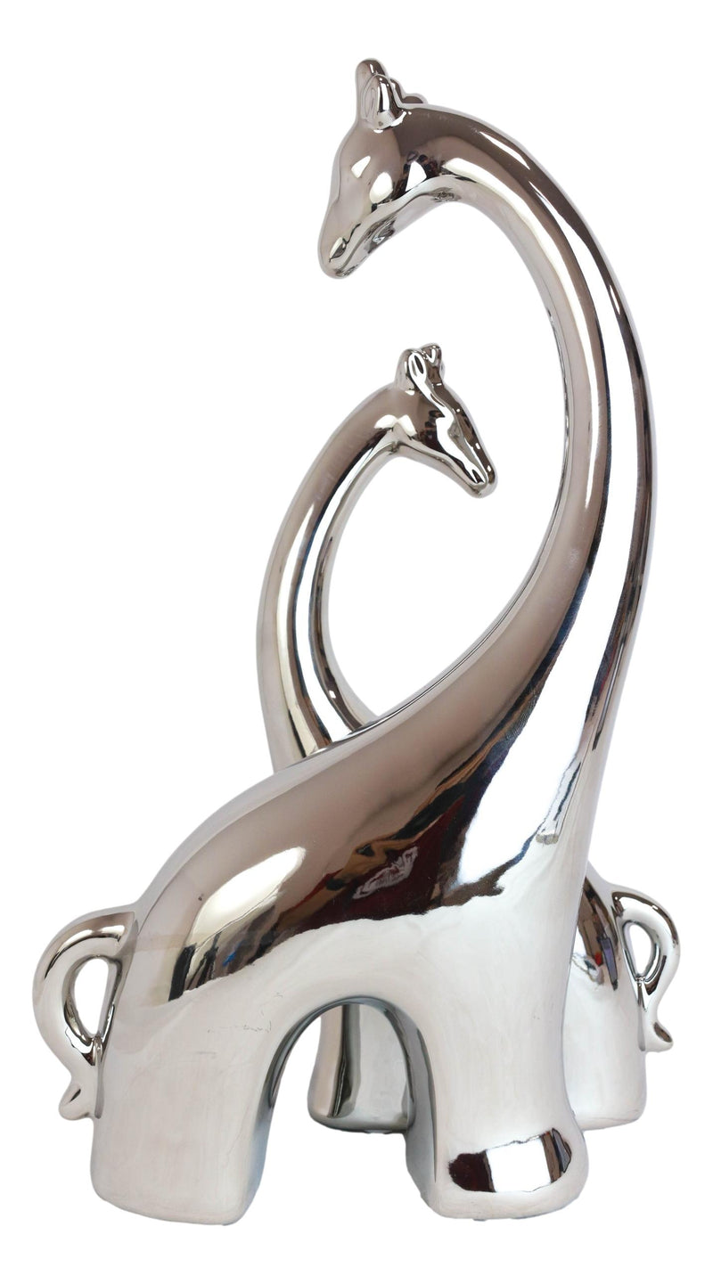 Silver Ceramic Modern Chic Pop Art Giraffe Mother And Calf Silhouette Sculpture