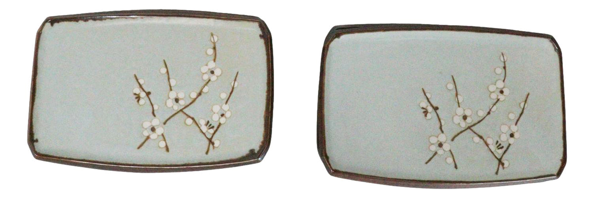 Set Of 4 Japan Made Sakura Cherry Blossoms Porcelain Rectangular Serving Plates