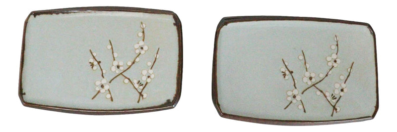 Set Of 4 Japan Made Sakura Cherry Blossoms Porcelain Rectangular Serving Plates