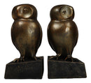 Faux Bronze Wise Forest Barn Owls On Pedestals Bookends Pair Set Figurines