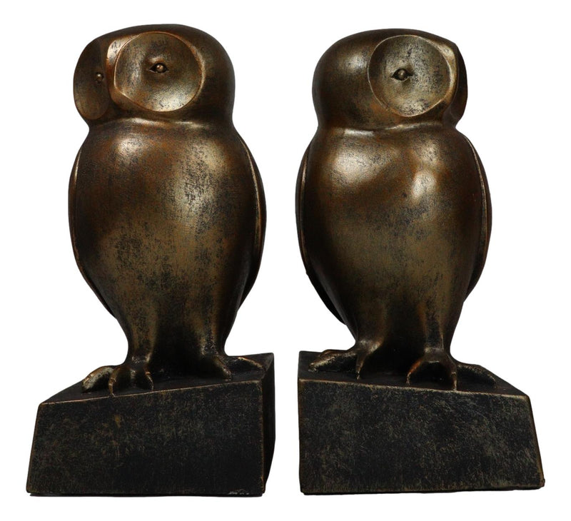 Faux Bronze Wise Forest Barn Owls On Pedestals Bookends Pair Set Figurines