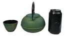 Green Tokusa Gold Streaks Tetsubin 27oz Cast Iron Tea Pot With 4 Cups Set