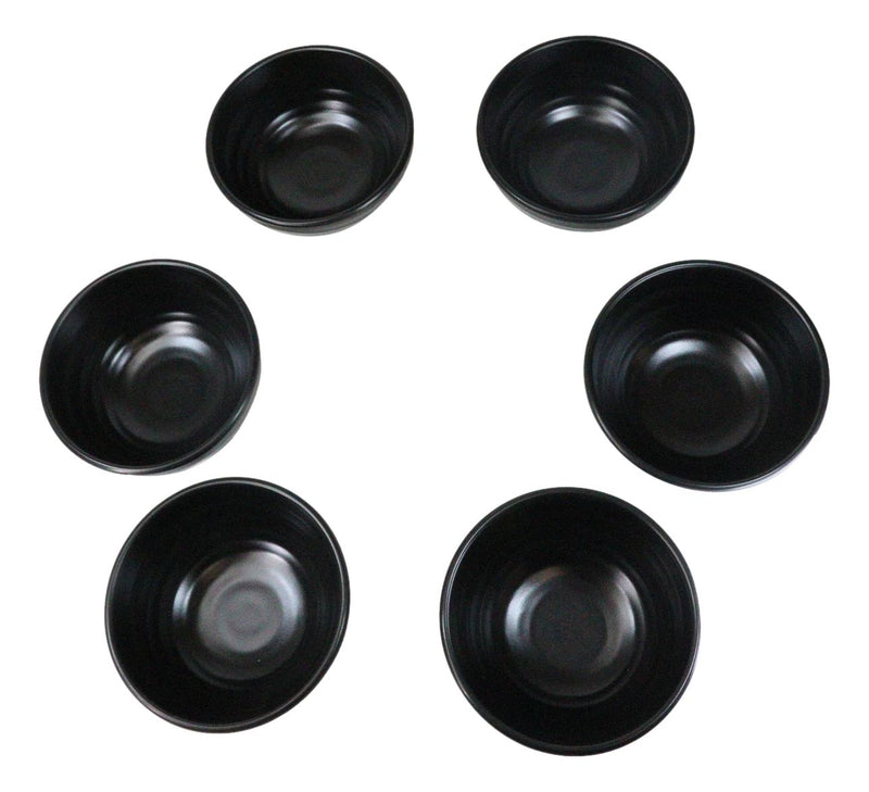 Pack Of 6 Modern Ridged Matte Black Melamine Deep Ramen Soup Pasta Bowls 46oz