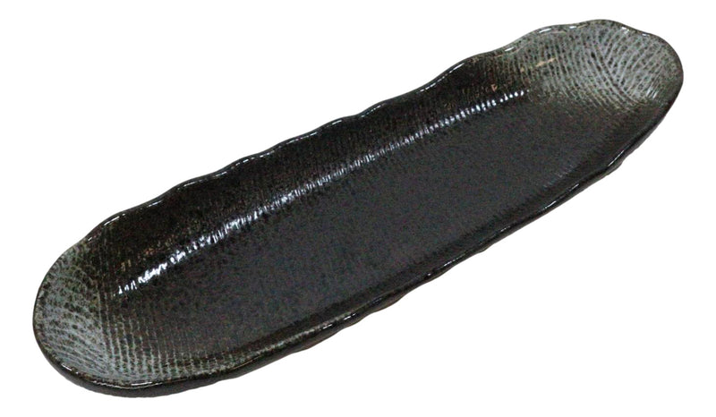 Pack Of 3 Charcoal Grey Tone Hakumu Wavy Oblong Long Serving Platter 13.25"L