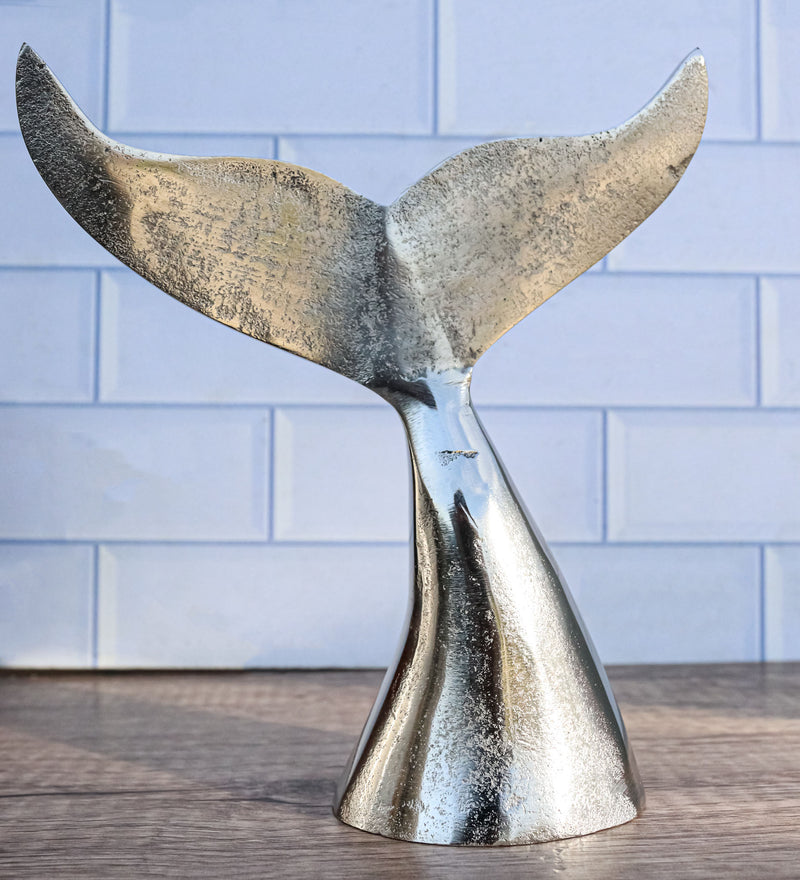 Rustic Vintage Aluminum Humpback Whale Tail Decorative Paperweight Figurine 7"H