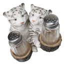 Siberian Snow White Tiger Couple Salt and Pepper Glass Shakers Holder Figurine