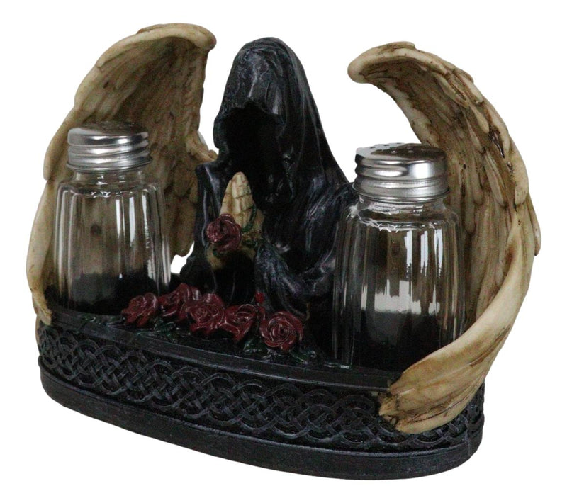 Gothic Grim Reaper With Angel Wings By Red Roses Salt And Pepper Shakers Holder