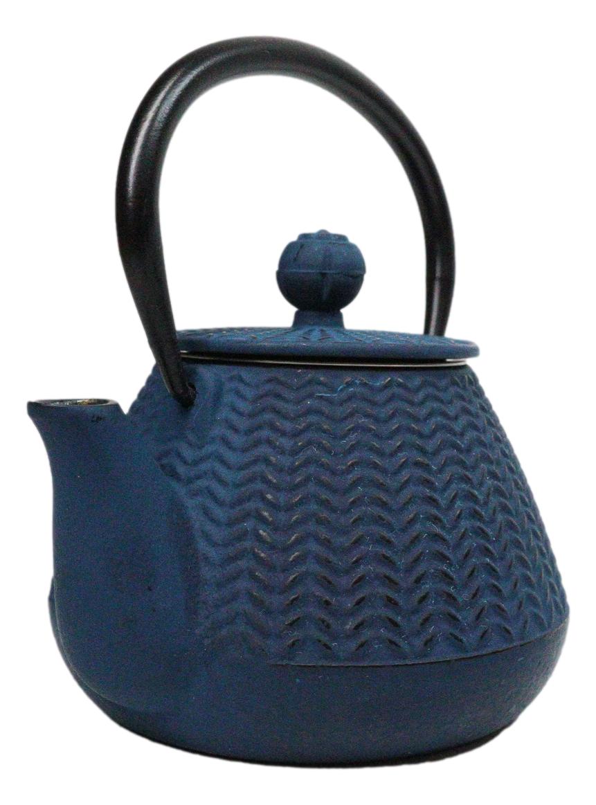 Blue Tokusa Geometric Textured Pattern Petite Cast Iron Teapot 10oz Tea Pot