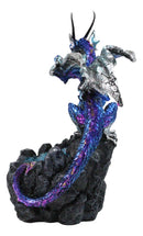 Metallic Blue Dragon with Purple Spikes Guarding Quartz Crystal Quarry Figurine