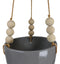Contemporary Ribbed Ceramic Grey Oval Hanging Planter Pot With Beaded Strings