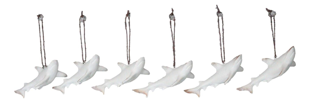 Set Of 6 Antique White Sharks Ocean Marine Wall Hanging Decor Tree Ornaments