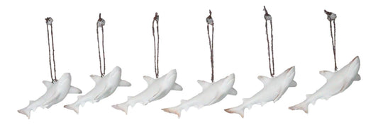 Set Of 6 Antique White Sharks Ocean Marine Wall Hanging Decor Tree Ornaments