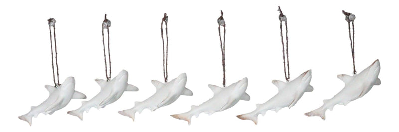 Set Of 6 Antique White Sharks Ocean Marine Wall Hanging Decor Tree Ornaments