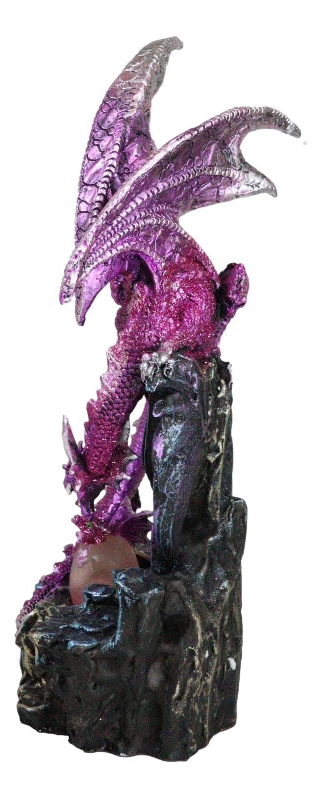 Pink Metallic Dragon Guarding Hatchling Drake Emerging From Acrylic LED Egg