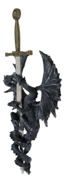 Gothic Fantasy Double Dragon Wall Decor Plaque With Medieval Sword 14" Tall