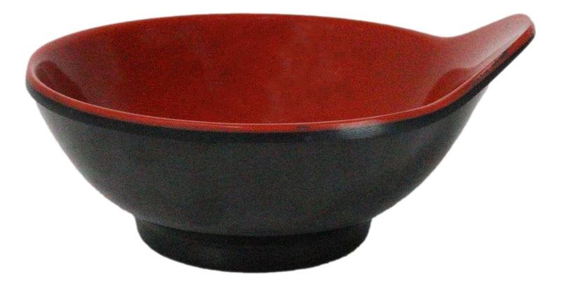 Pack Of 6 Red And Black Melamine Small Soup Salad Rice Bowls With Handle 5"L