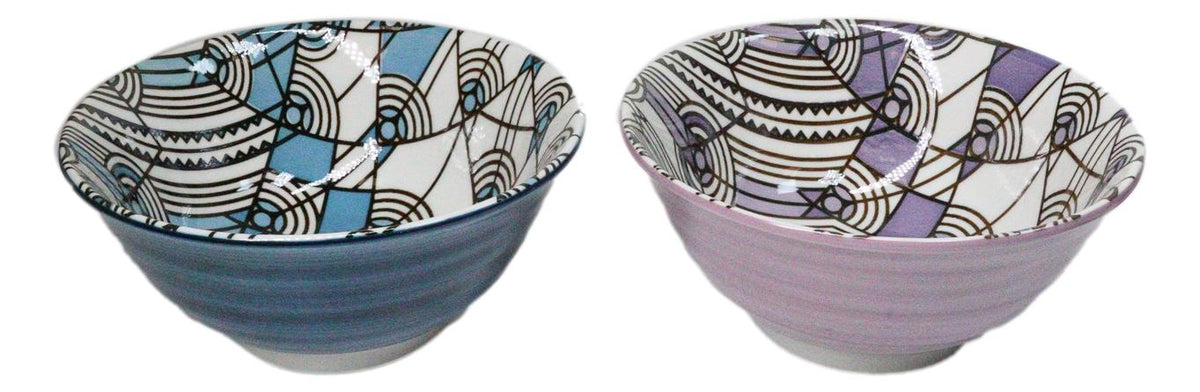 Pack Of 2 Made In Japan FLW April Showers Blue And Purple Porcelain Bowls 18oz