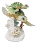 Green Sea Turtles Family Swimming By Coral Reef Sea Anemone Clownfish Figurine