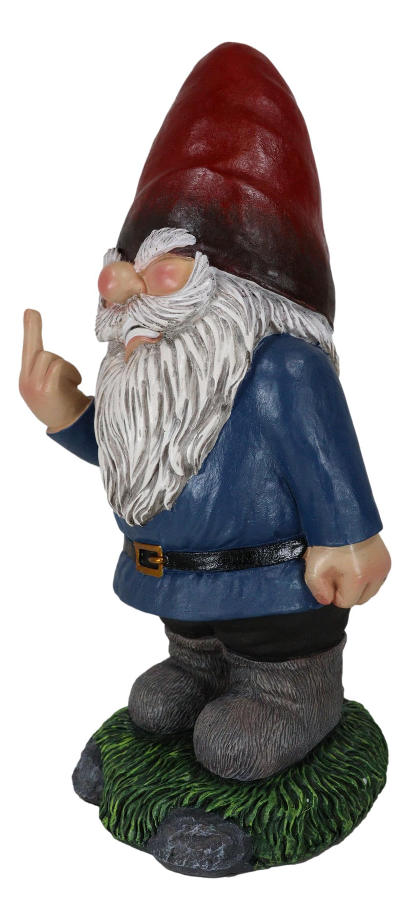 Feisty Rude Go Away! Gnome Dwarf Flipping The Bird Middle Finger Figurine 13"H
