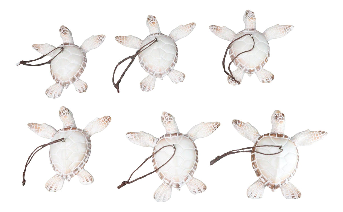 Set Of 6 Antique White Sea Turtles Ocean Marine Wall Hanger Decor Tree Ornaments