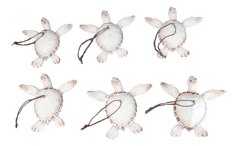 Set Of 6 Antique White Sea Turtles Ocean Marine Wall Hanger Decor Tree Ornaments