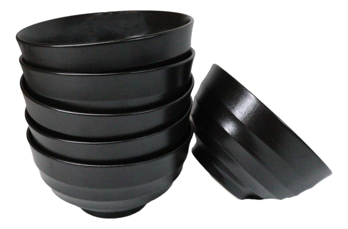 Pack Of 6 Black Kokuyo Minimalist Ceramic Medium Soup Salad Rice Bowls 24oz