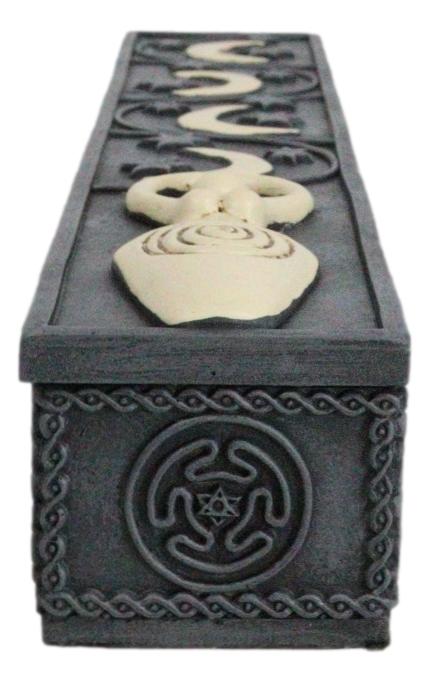 Wicca Spiral Goddess Sacred Triple Moon Incense Stick Storage Box Figurine