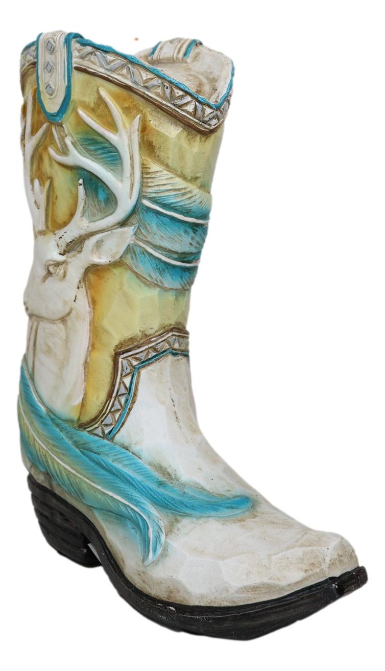 Rustic Western Elk Stag Deer Buck Antlers Feathers Cowboy Boot Money Piggy Bank
