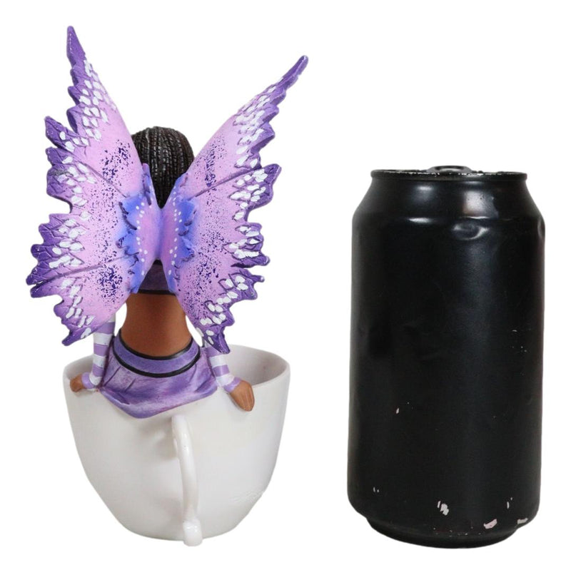 Amy Brown Fantasy Magic FAE Purple Winged Ebony Fairy Sitting On Teacup Figurine