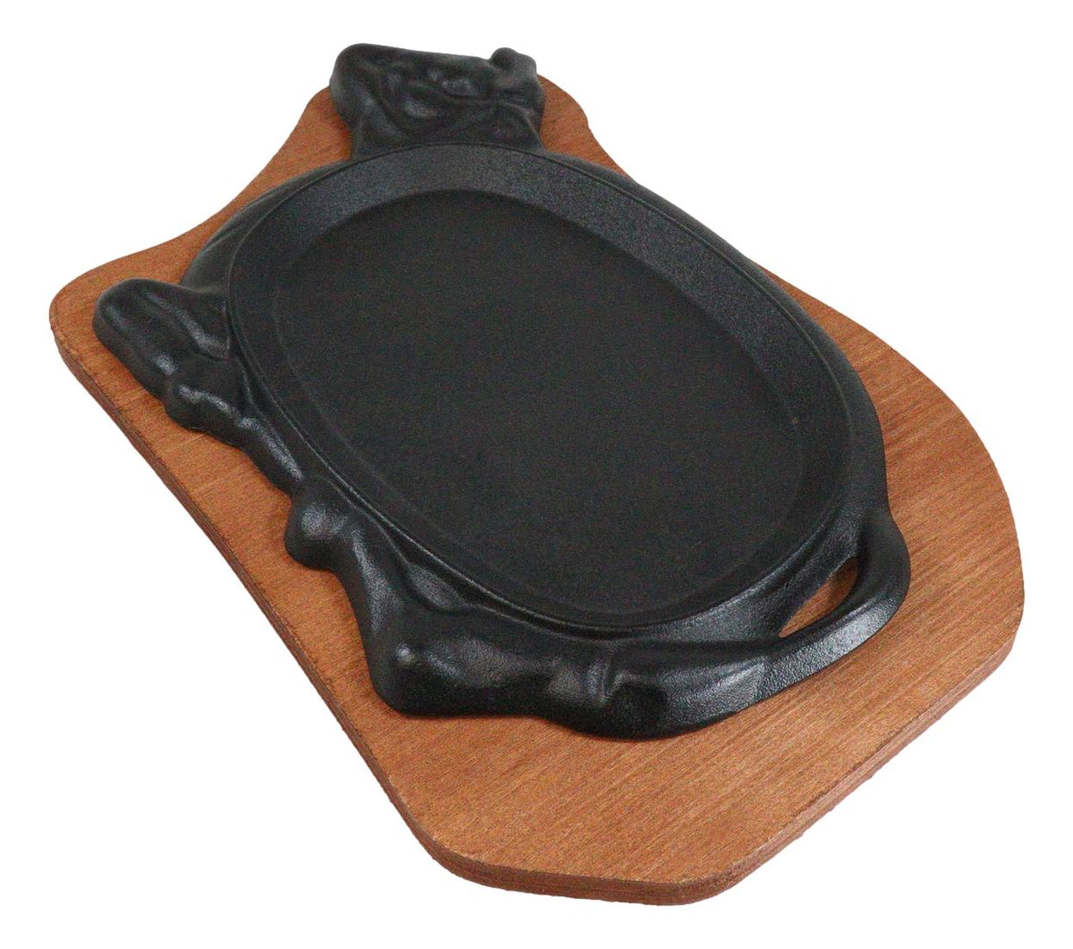 Personal Size Cow Shaped Cast Iron Unseasoned Sizzling Fajita Pan Skillet Set - Ebros Gift