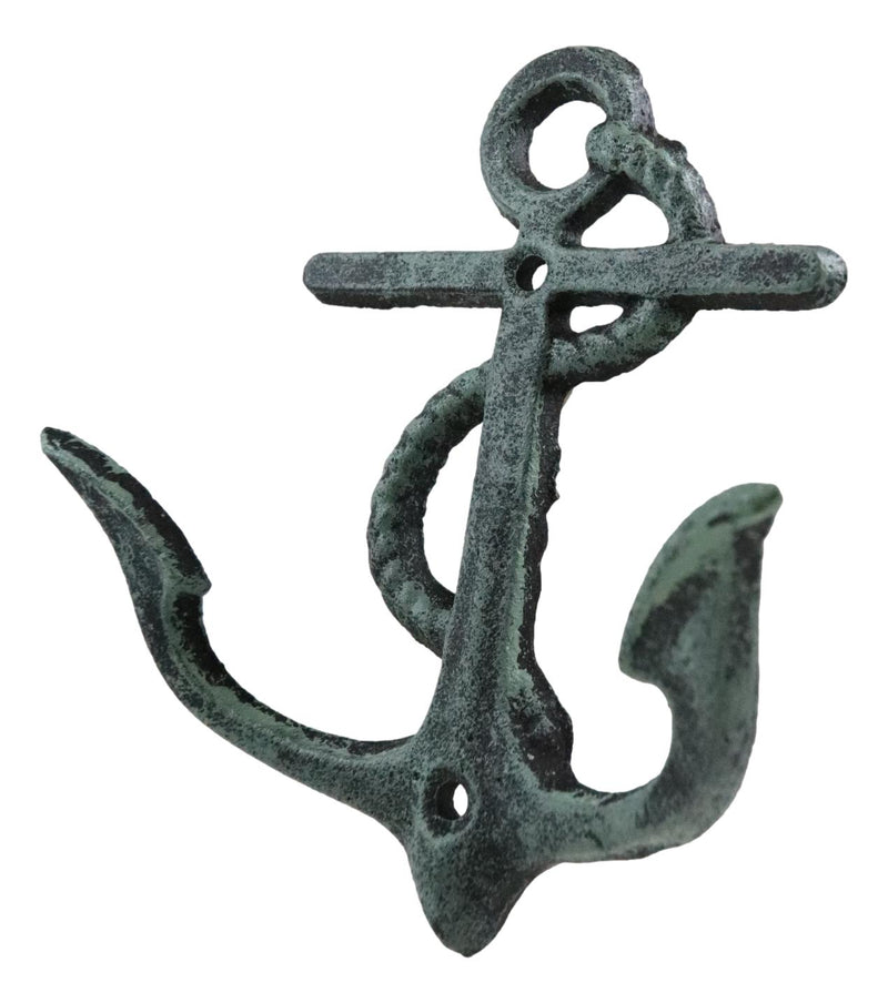 Pack of 2 Cast Iron Rustic Verdigris Sailor Ocean Ship Anchor Double Wall Hooks