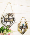 Set of 2 Rustic Western Deer Antlers Blessed And Welcome Wall Signs Ornaments