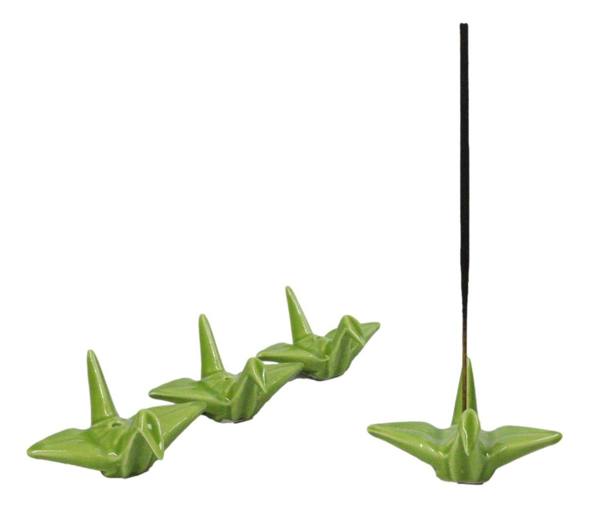 Ebros Set of 4 Ceramic Green Japanese Origami Crane Incense Stick Holders