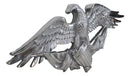 Large 26" Polished Aluminum Bald Eagle Clutching USA Flags And Crest Wall Decor