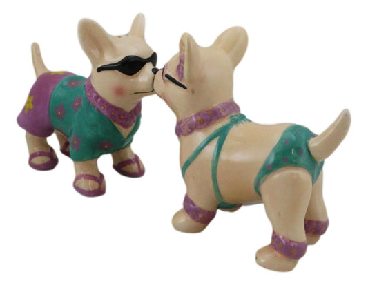 Ebros Beach Honeymoon Lovers Kissing Chihuahua Dogs Ceramic Salt Pepper Shakers Set - Ebros Gift