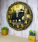 Rustic Cozy Woodland Pines Black Bear Forest Faux Wood Look Wall Clock Decor