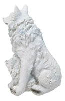 Winter Snow White Wolf Mother Sitting with 3 Adorable Cubs Family Figurine Decor