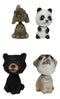 Whimsical Elephant Panda Black Bear And Wolf Set Of 4 Mini Bobblehead Figurines