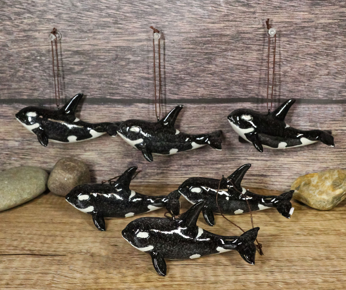 Set Of 6 Nautical Black Orca Whales Ocean Marine Wall Decor Tree Ornaments