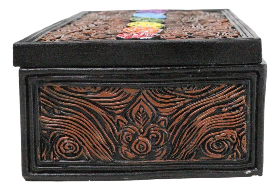 Metaphysical Rainbow 7 Chakra Zone Floral Scrollwork Tarot Cards Trinket Box