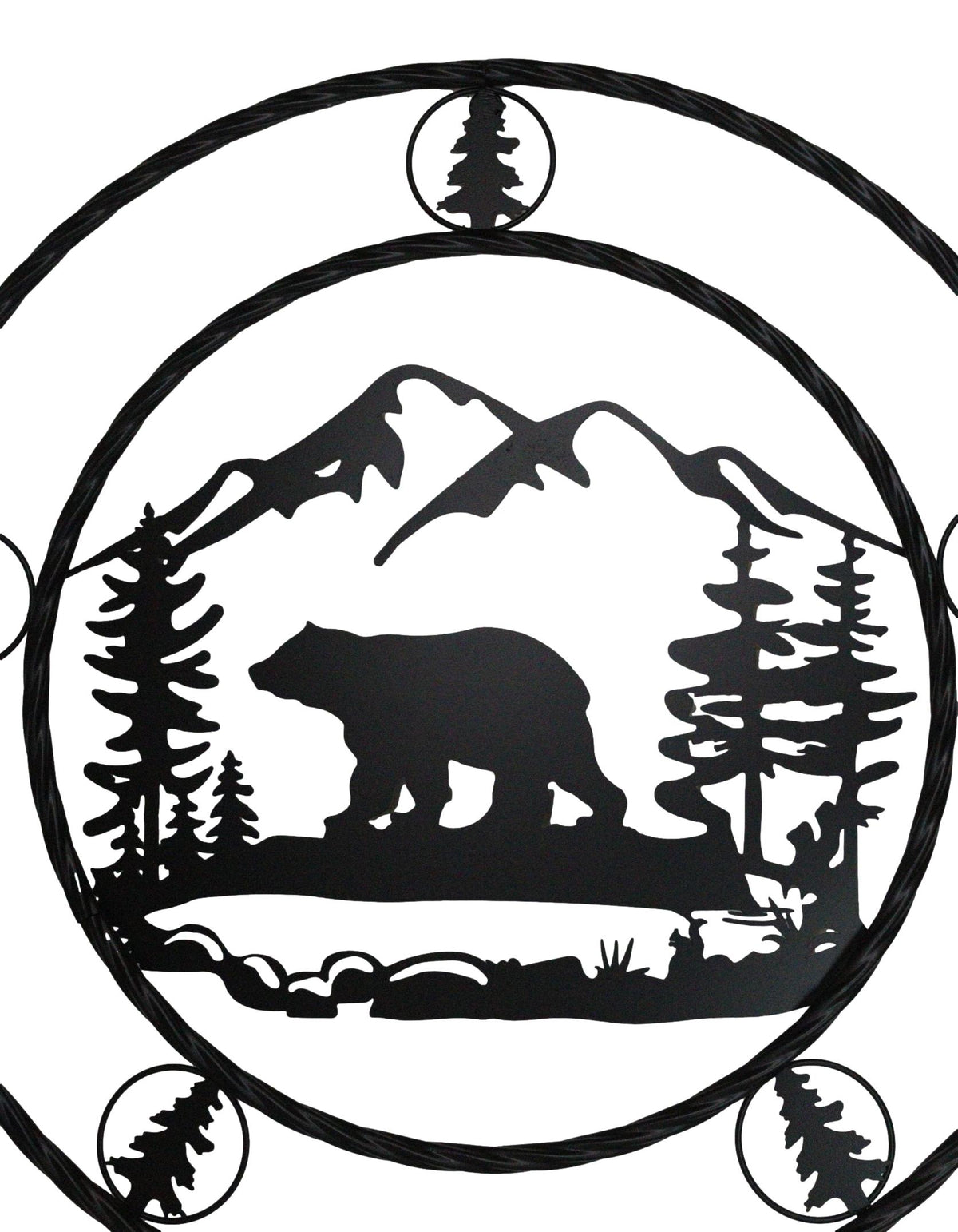 24"Dia Rustic Western Black Bear By Mountains Pine Forest Metal Wall Circle Sign - Ebros Gift