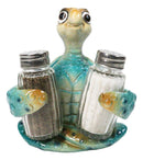 Marine Spotted Blue Shell Sea Turtle Glass Salt Pepper Shakers Holder Figurine