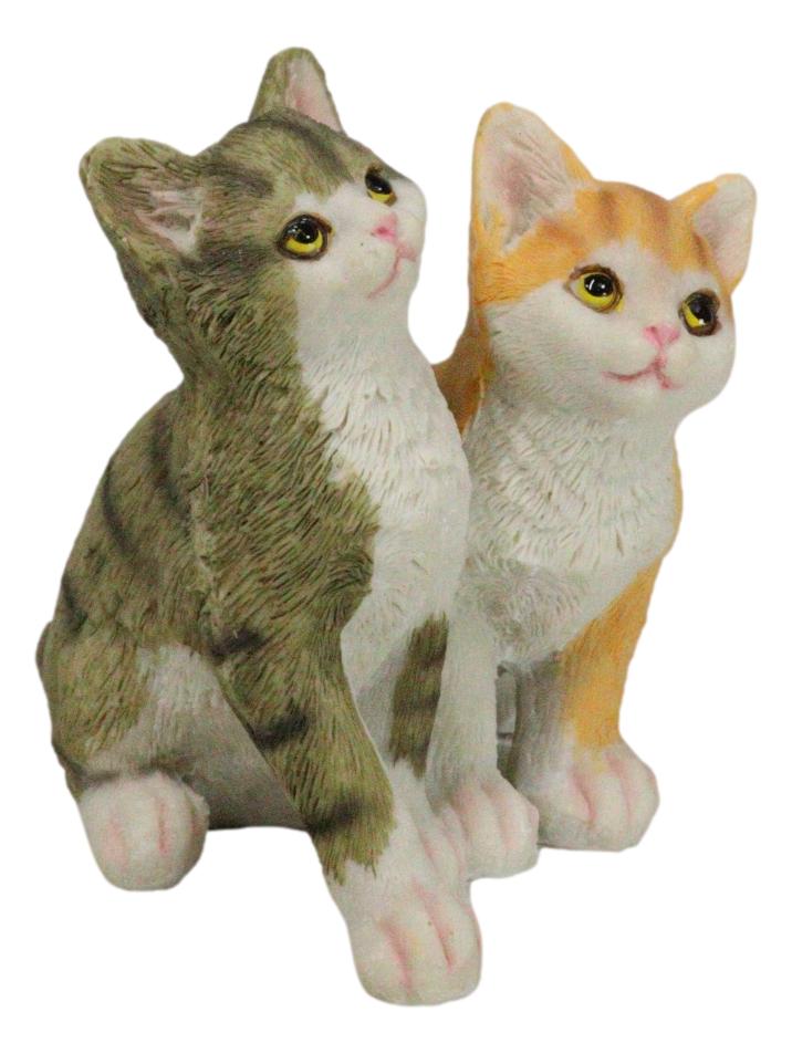 Realistic Animal Pets Sitting 2 Orange And Gray Tabby Cats Collectible Figurine