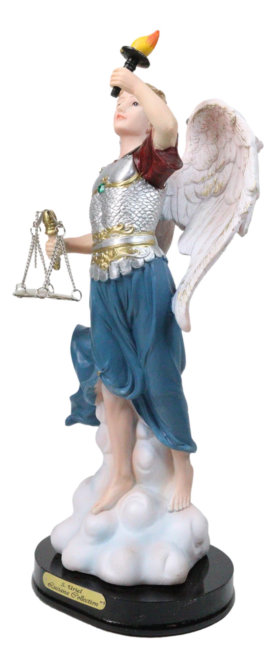 Archangel Saint Uriel Holding Torch and Scales of Justice Figurine With Base 12"