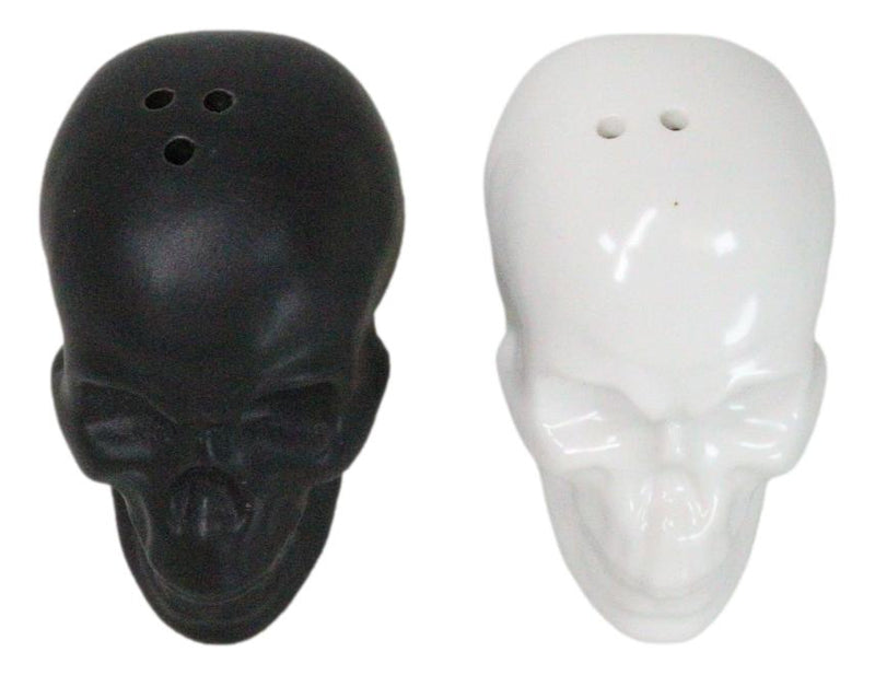 Matte Black And White Sugar Skulls Salt And Pepper Shakers Set Ceramic